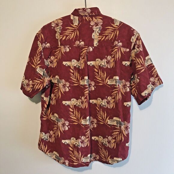 Puritan Hawaiian Shirt Red Old Pickup Trucks Large Short Sleeve Button Up Cotton - Picture 6 of 9
